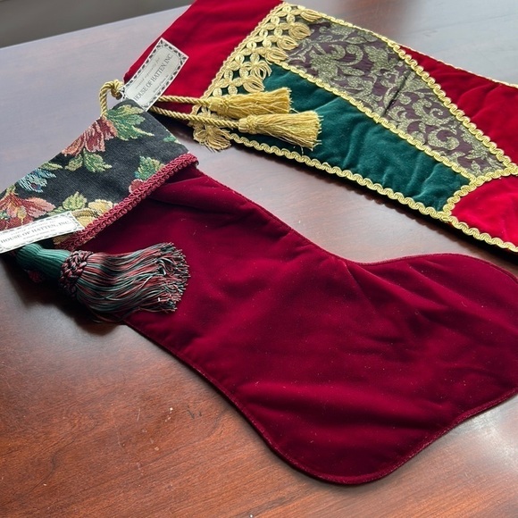 2 Victorian holiday stockings tassels extra large in size mixed media material - Picture 12 of 17